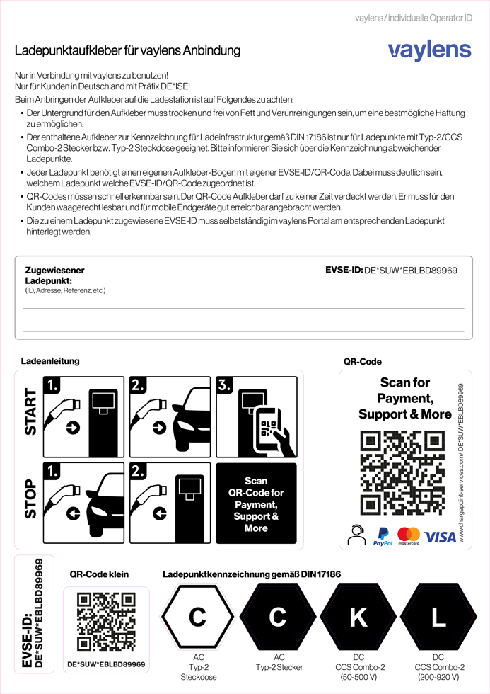 vaylens Ladepunkt Sticker mit eigener ID (auf Anfrage)