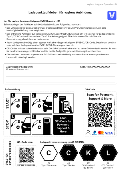 vaylens Ladepunkt Sticker mit eigener ID Anfrage